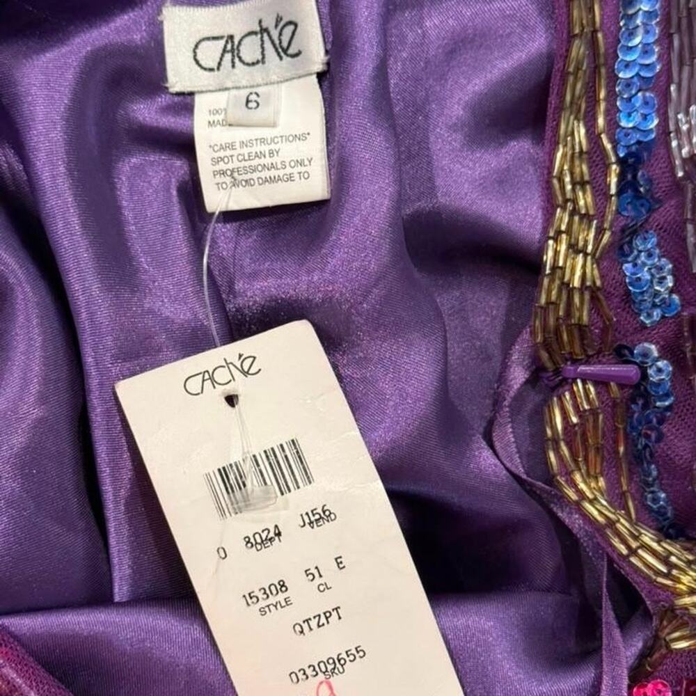 Caché Silk Halter Vibrant Watercolor Floral Beaded Mermaid Maxi Dress Size 6 NWT - Picture 12 of 13